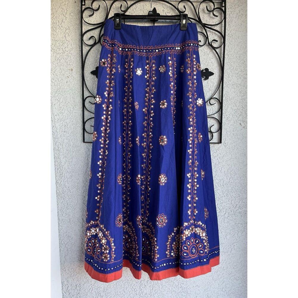 Soft Surroundings Sequins, Embroidered Maxi Skirt - Size Medium- Blue